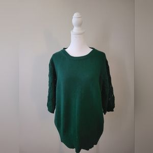 BTFBM Evergreen Green Scoop Neck Sweater with Lace Design Short Sleeves - Size L